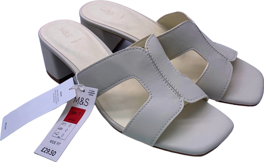 M&S White Vegan Heeled Leather Sandals UK 7