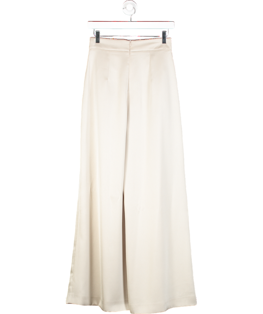 Coast Beige X Norman Hartnell Premium Satin Wide Leg Trousers UK 8