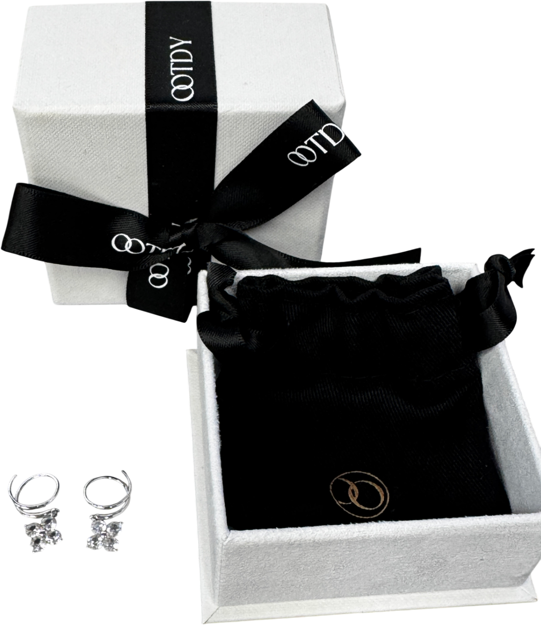 OOTDY Sapphire Cluster Double Hoops Sterling Silver, White Sapphire