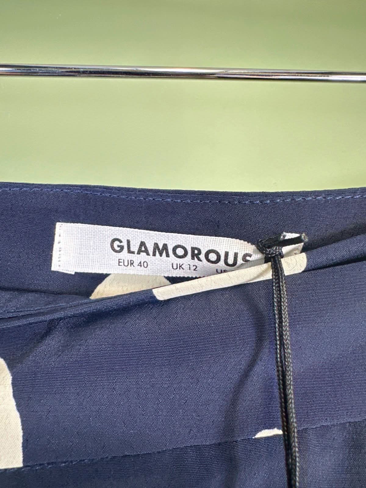 Glamorous Navy Polka Dot Ruffle Trim Wrap Skirt Size 12