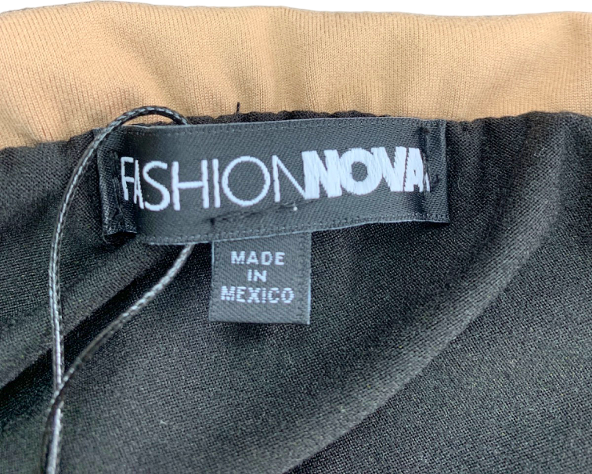 Fashion Nova Black/Beige Carlita Off Shoulder Bodysuit XS