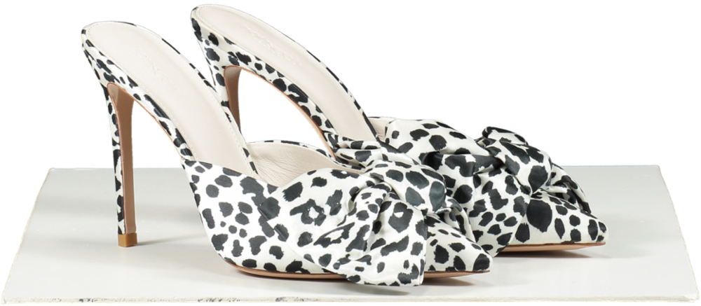 House of CB White Beaubelle Dalmatian Print Oversized Bow Mules UK 8 EU 41 👠