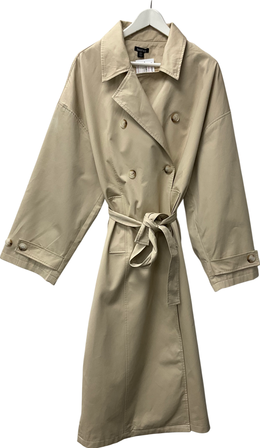 boohoo Cream Oversized Double Breast Belted Synched Back Trench Coat UK 10