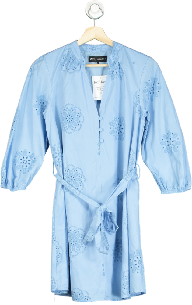 Zara Blue Embroidered Dress XS