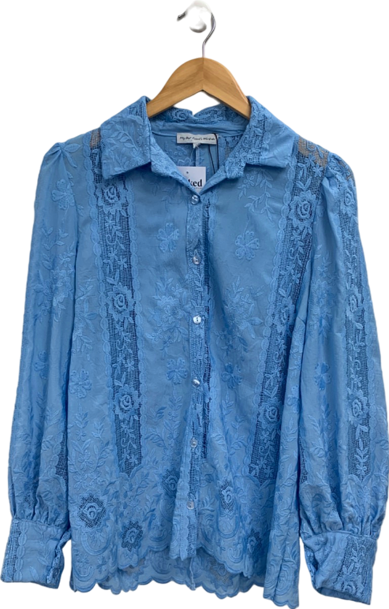 My Best Friends Wardrobe Light Blue Lace Button-Up Long Sleeve Blouse UK 10