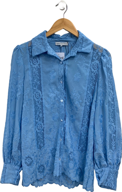 My Best Friends Wardrobe Light Blue Lace Button-Up Long Sleeve Blouse UK 10