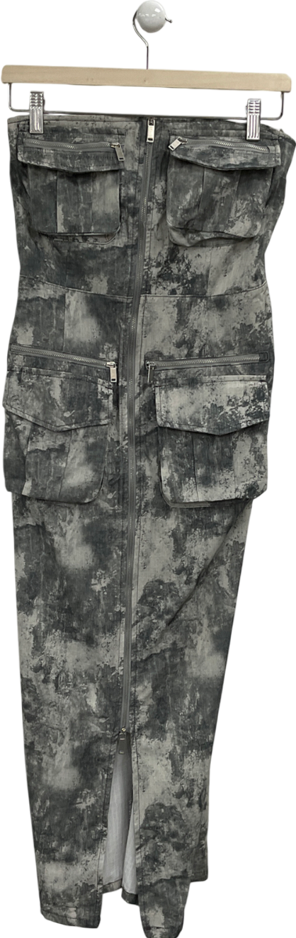 ZARA Grey Cargo Bandeau Sleeveless Midi Dress UK XS