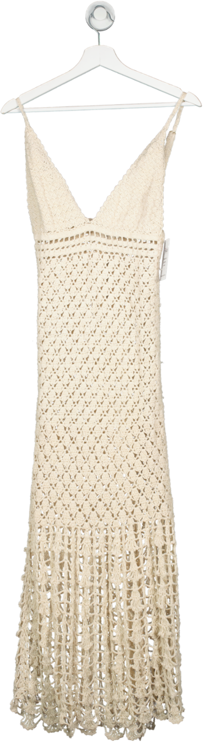 Flook The Label Beige Maxi Crochet Beach Dress UK XS