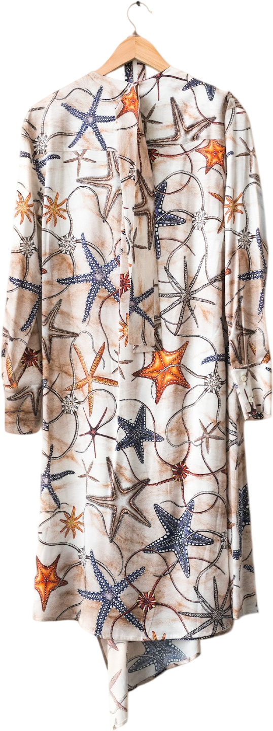 AQUA & ROCK Beige Stella Marine Silk Printed Wrap Dress UK XL