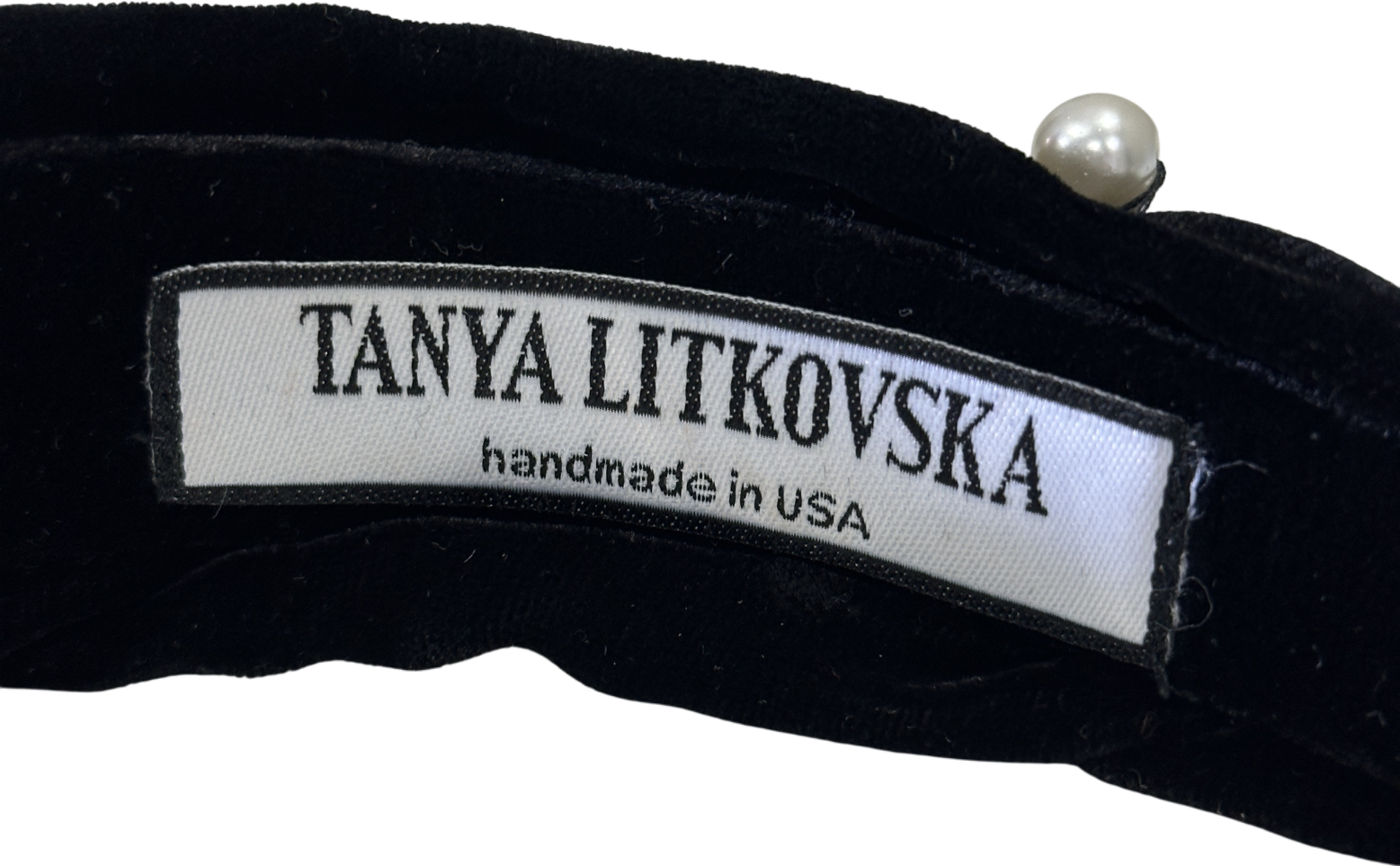 Tanya Litkovska Pearled Black Velvet Knotted Headband