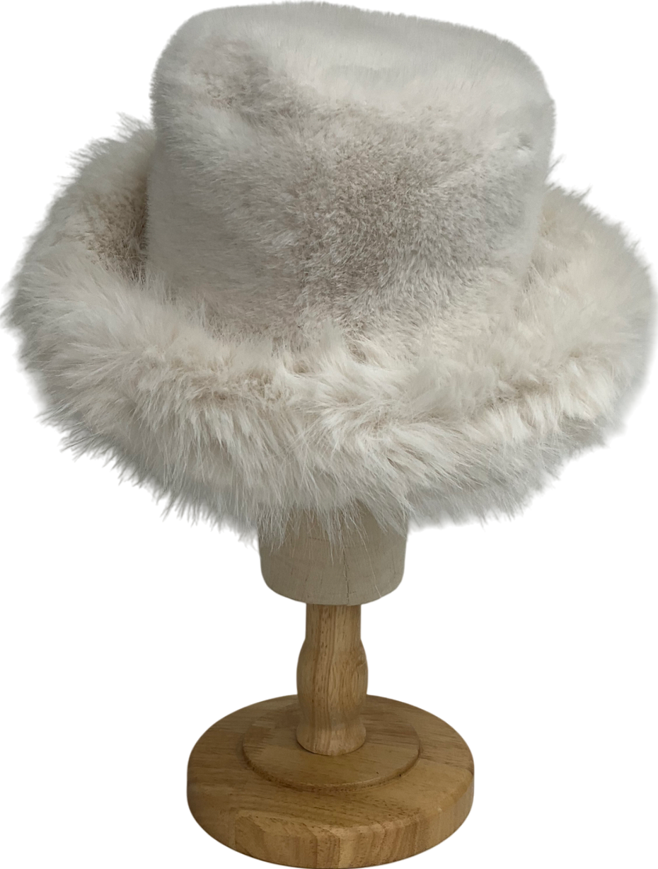 White Faux Fur Oversized Bucket Hat One Size