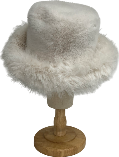 White Faux Fur Oversized Bucket Hat One Size