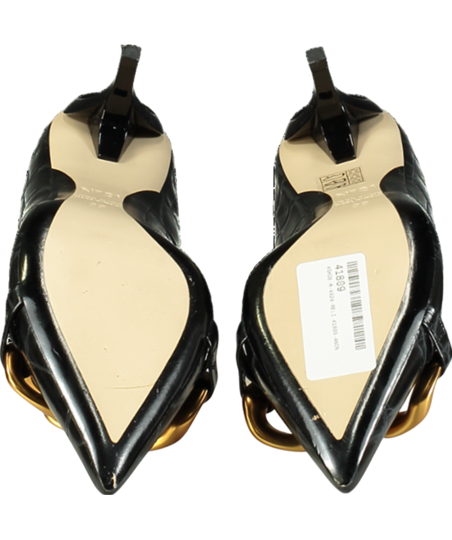 N.21 Black Chunky Chain Embellished Croc Effect Kitten Heels UK 6 EU 39 👠