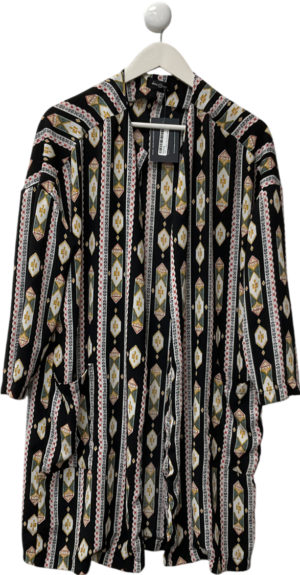 ebonie n ivory Black Patterned Long Sleeve Blouse UK L