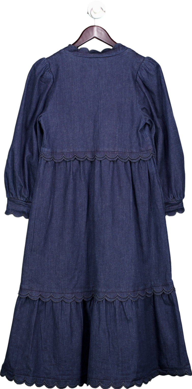 WYSE London Denim Embroidered Scalloped Dress UK 8