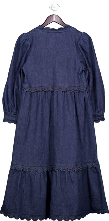 WYSE London Denim Embroidered Scalloped Dress UK 8