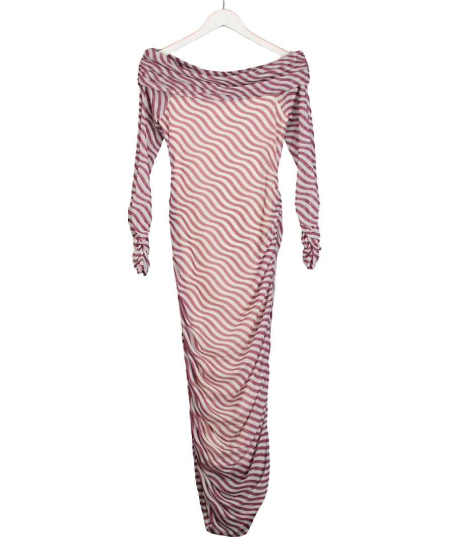 Anthropologie Purple Off Shoulder Mesh Stripe Maxi Dress UK S