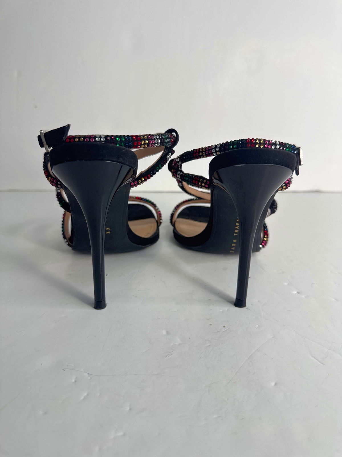 Zara Black/ Rainbow Crystal Strappy Heels EU 37 UK 4