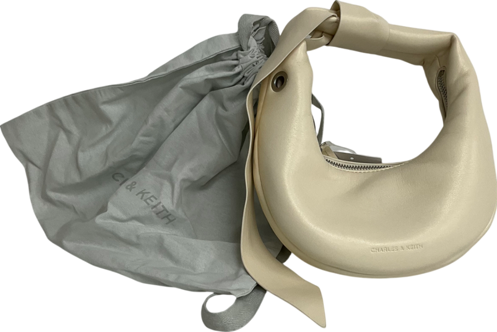 Charles & Keith Cream Toni Knotted Crescent Hobo Bag - Chalk One Size