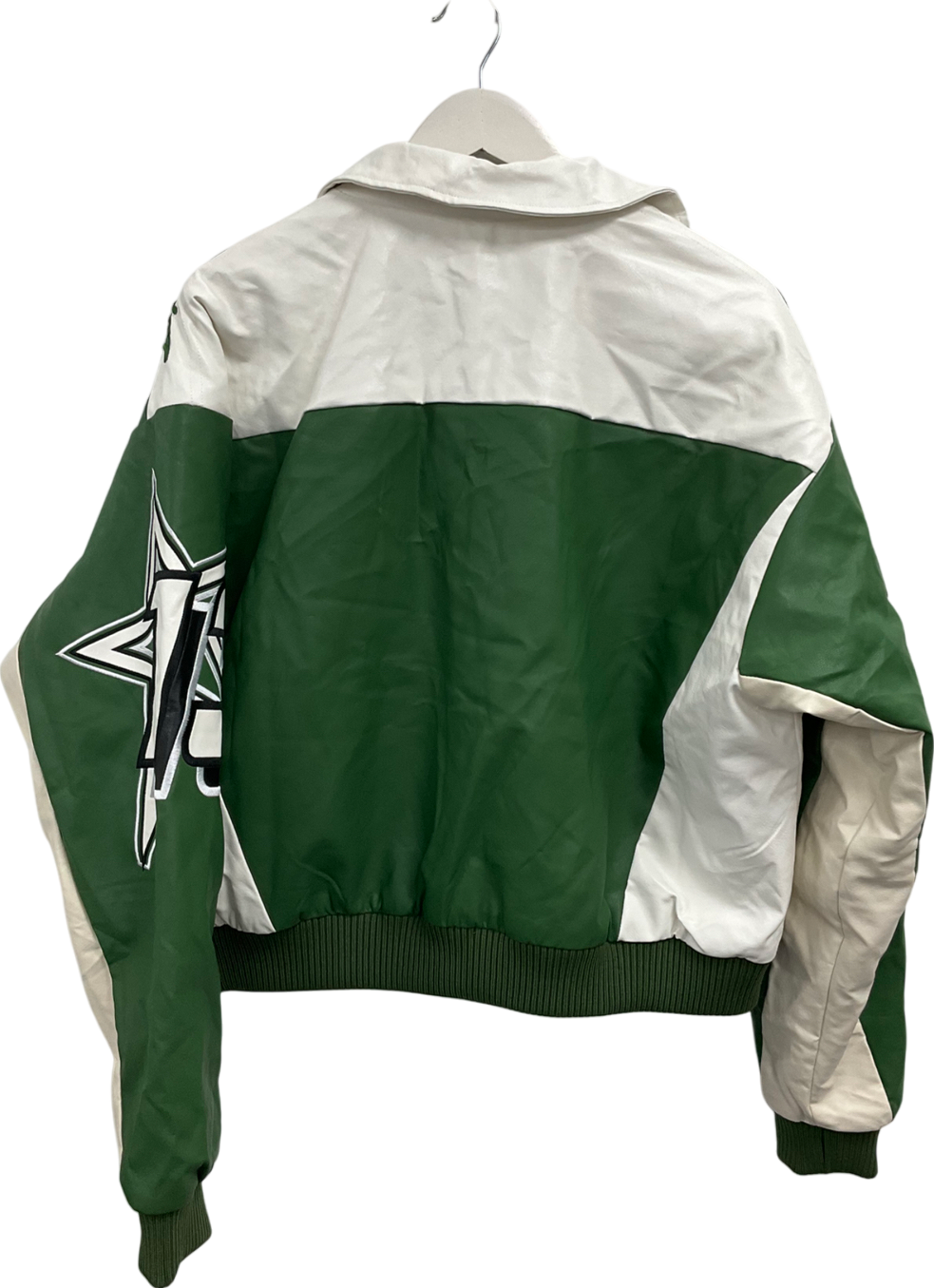 boohooMan Green Boxy Fit Pu Moto Collared Bomber Jacket UK M