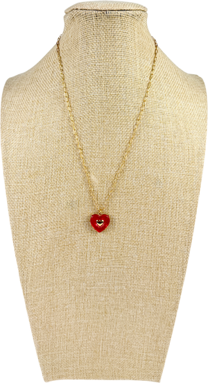 Talbots Metallic Red Velvet Heart Pendant Necklace One Size
