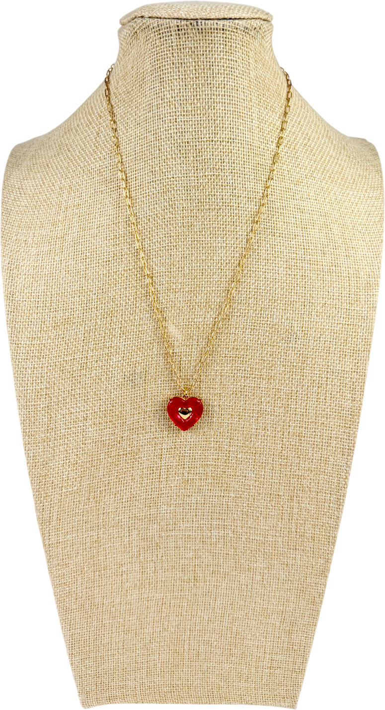 Talbots Metallic Red Velvet Heart Pendant Necklace One Size
