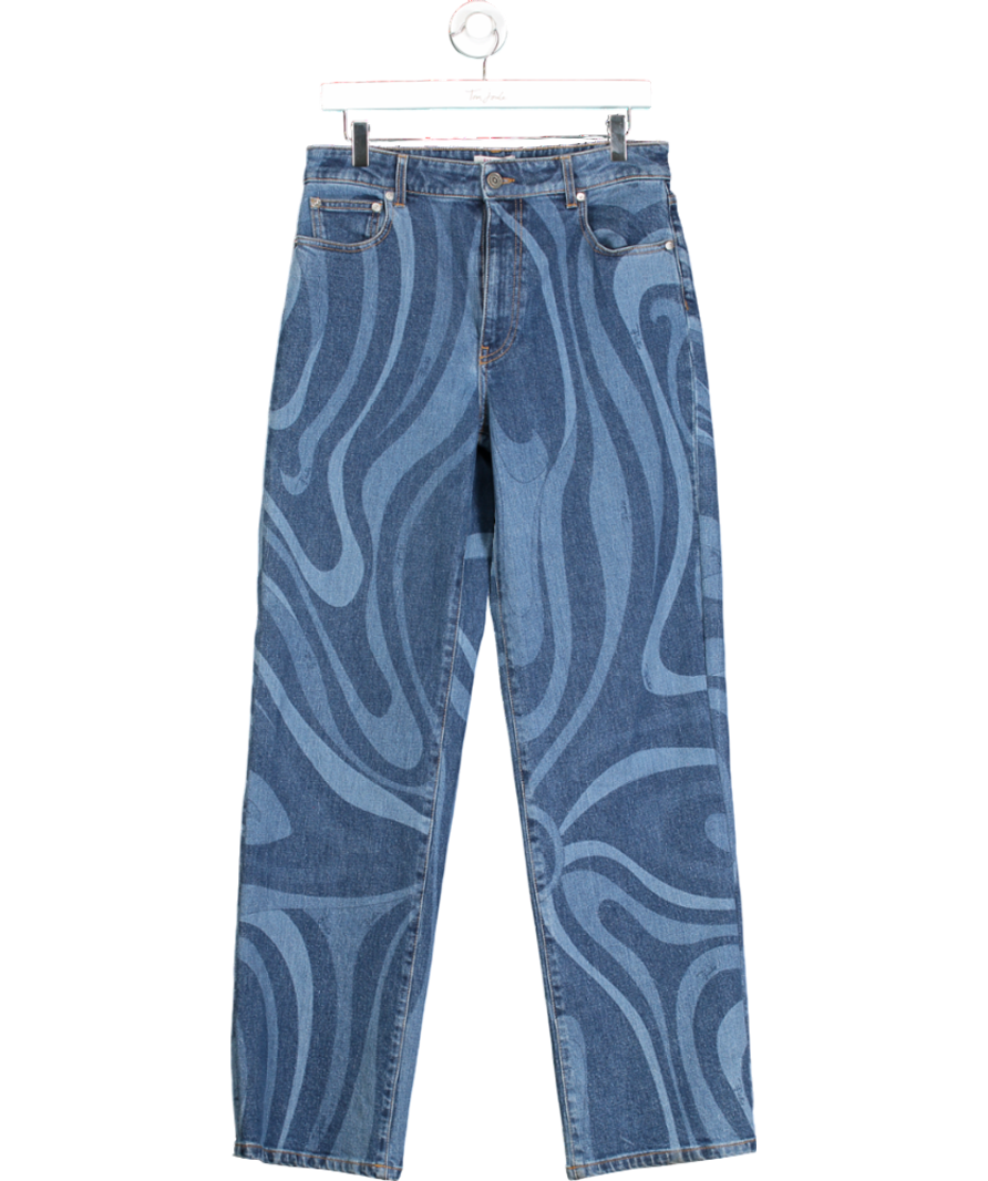 Emilio Pucci Blue Marmo Print Straight Leg Jeans UK 10