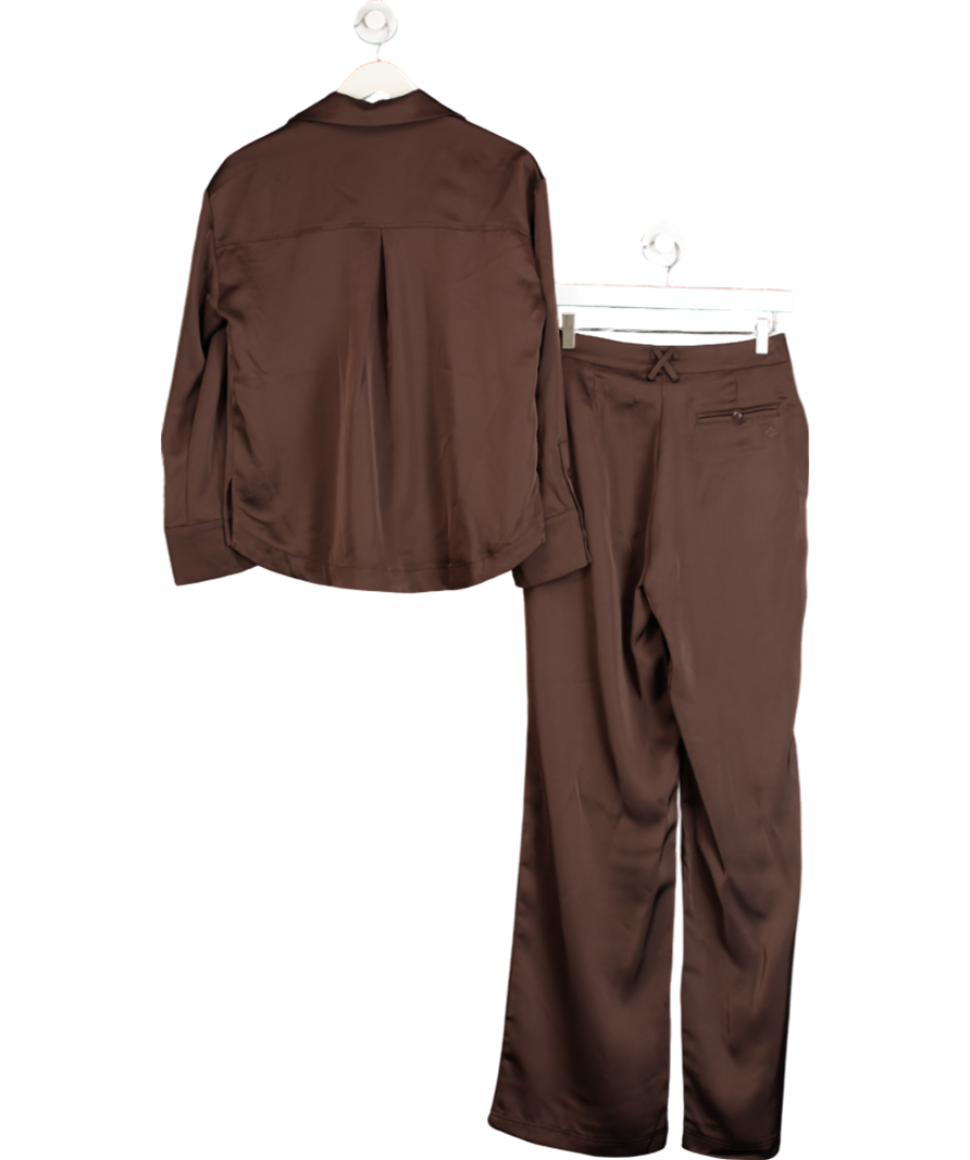 The Couture Club Brown 2-piece Satin Tailored Relaxed Shirt & Wide Leg Trouser Co-ord Set Deep Chocolate UK 6