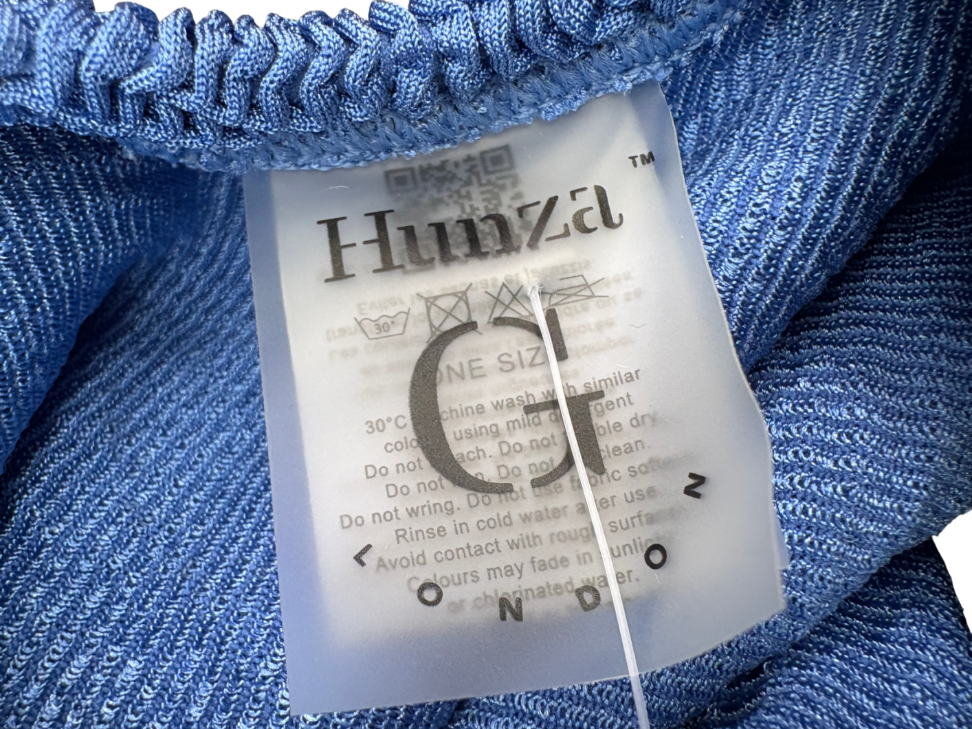 Hunza G Blue Domino Metallic Seersucker Swimsuit UK One Size