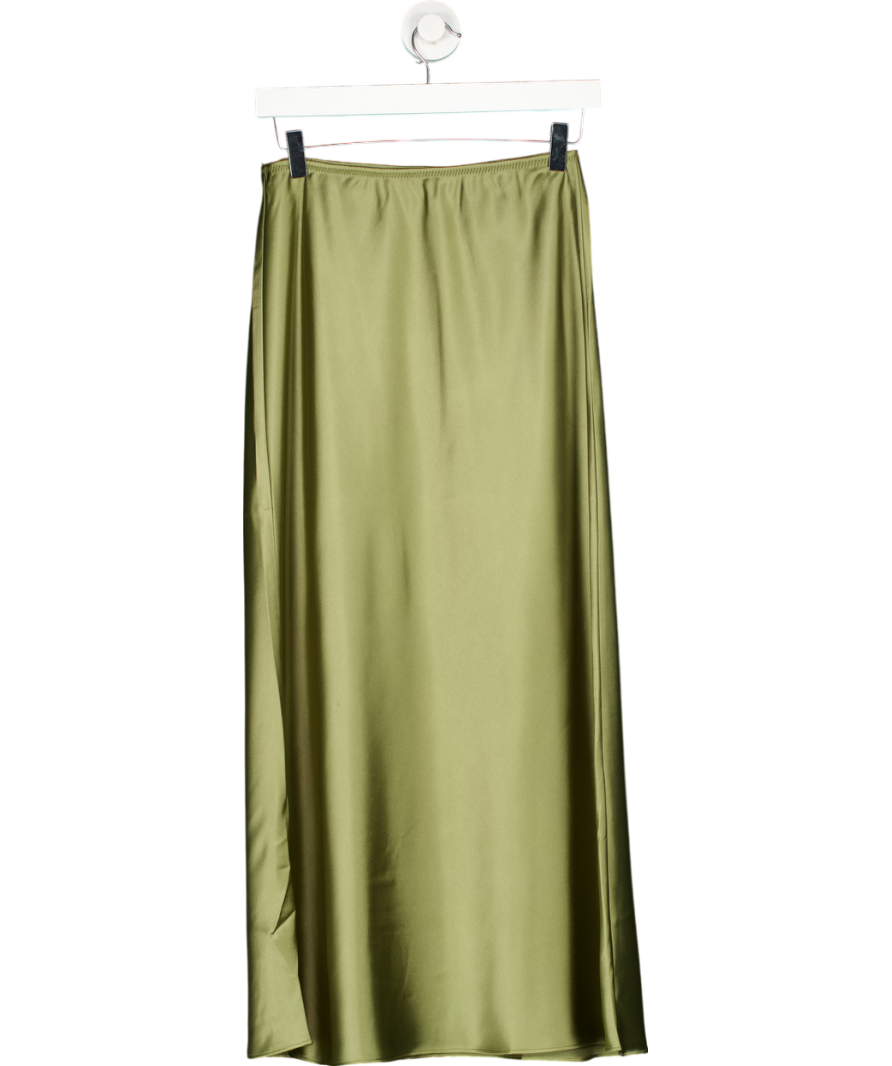 MANGO Green Mia Satin Long Skirt UK S