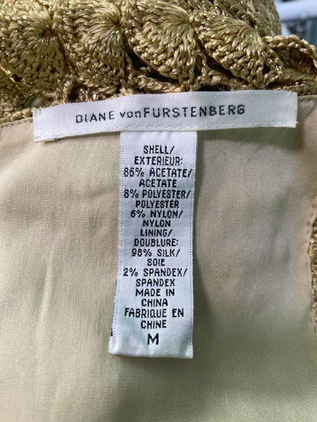 Diane von Furstenberg Gold Crochet Knit Dress M