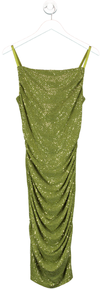Grace Karin Green Sequined Spaghetti Straps Cowl Neck Ruched Bodycon Party Dress Uk 8-10 UK 10