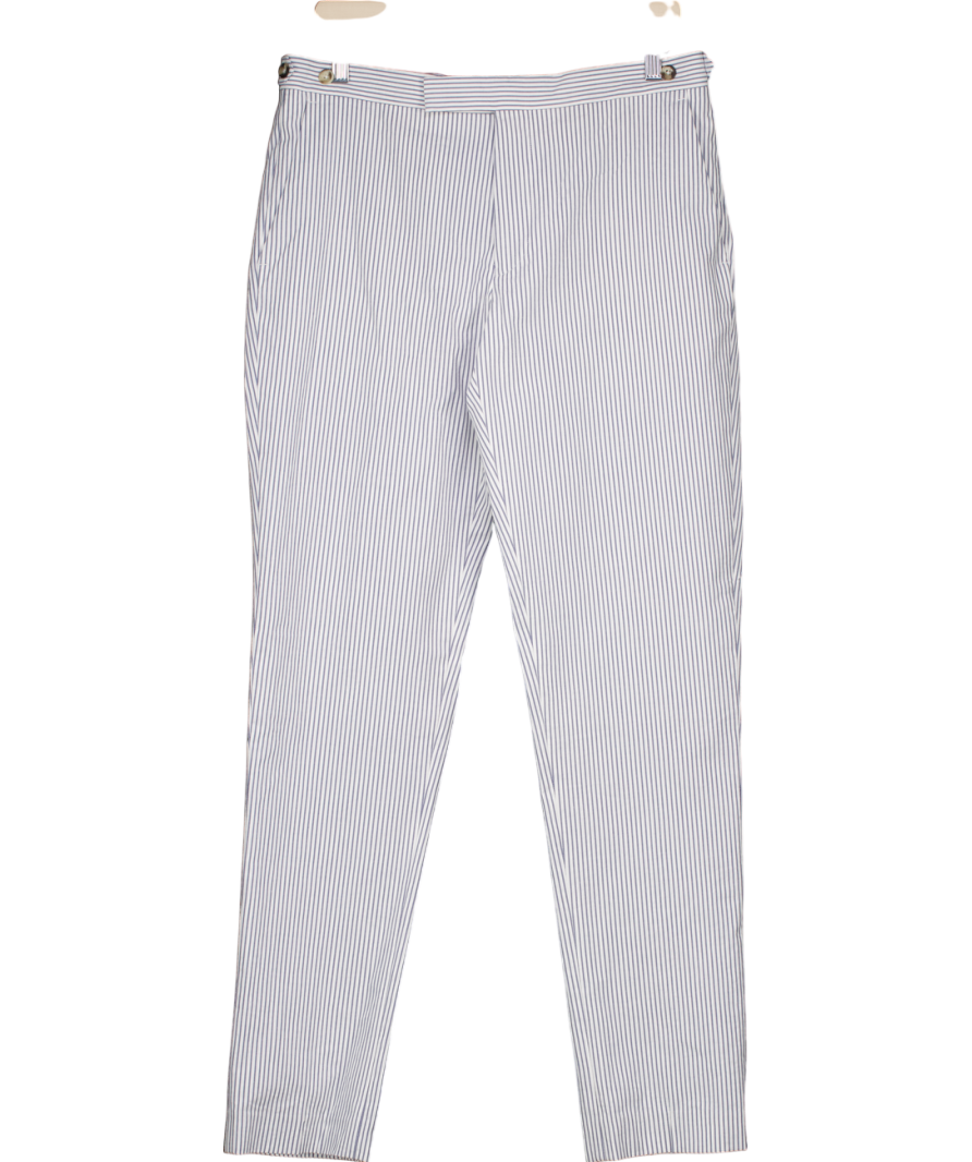 REISS White Barr Soft Blue/white Cotton Seersucker Adjuster Slim Fit Trousers W32