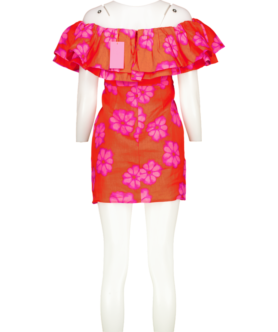Rhode Resort Luxury floral Linen Ruffle mini  Dress UK 4
