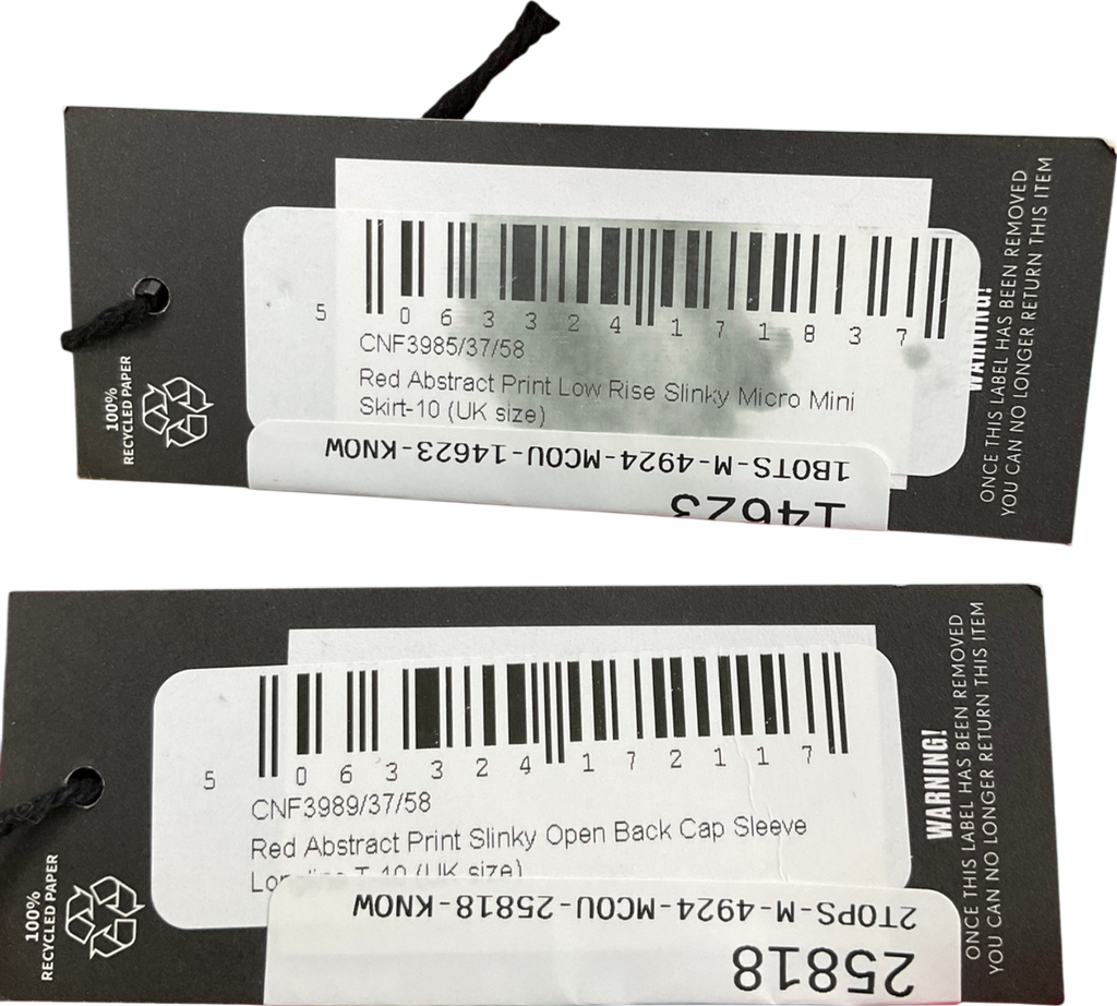 PrettyLittleThing Red Abstract Print Low Rise Slinky Micro Mini Skirt & Open Back Top UK 10