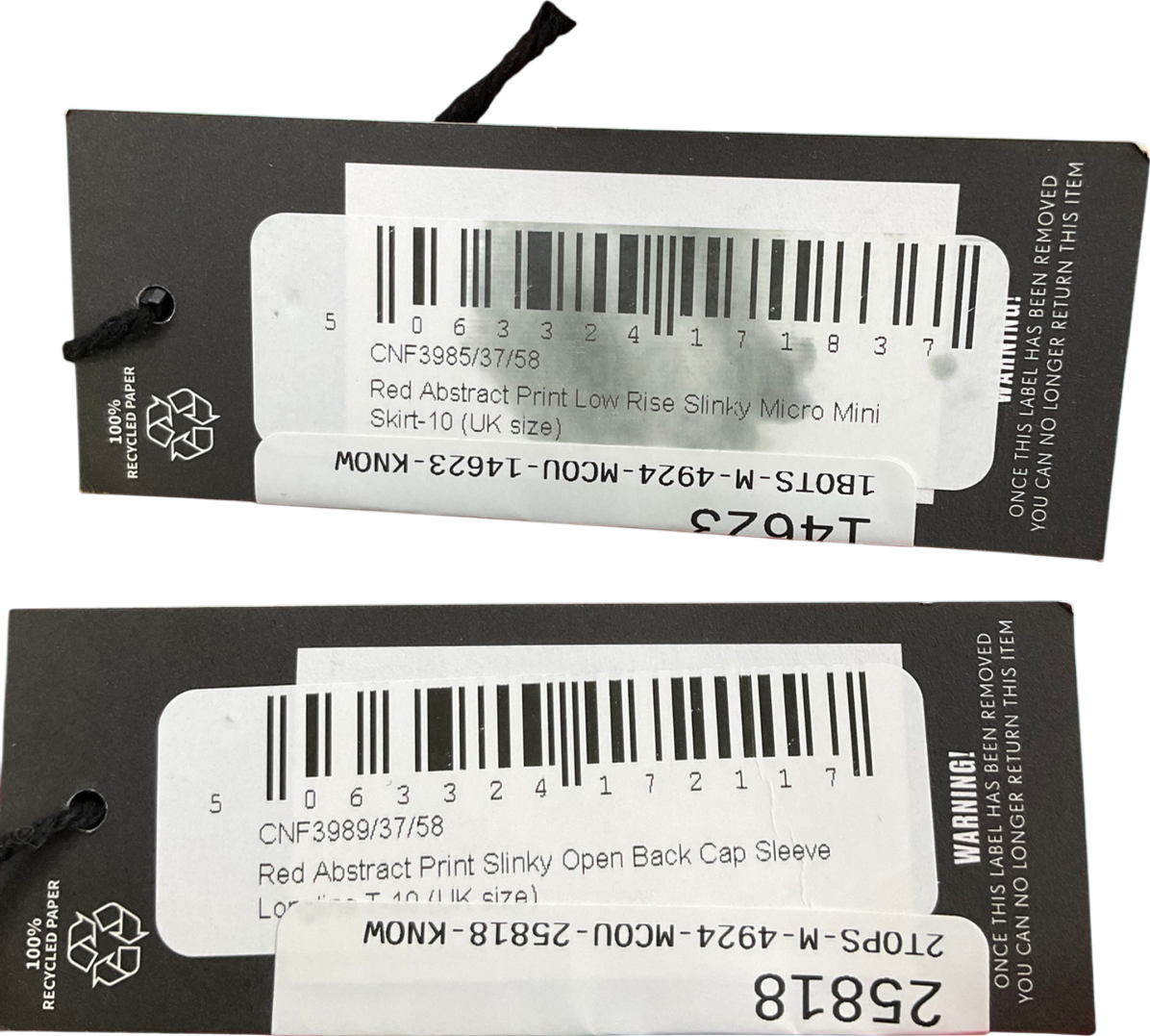 PrettyLittleThing Red Abstract Print Low Rise Slinky Micro Mini Skirt & Open Back Top UK 10
