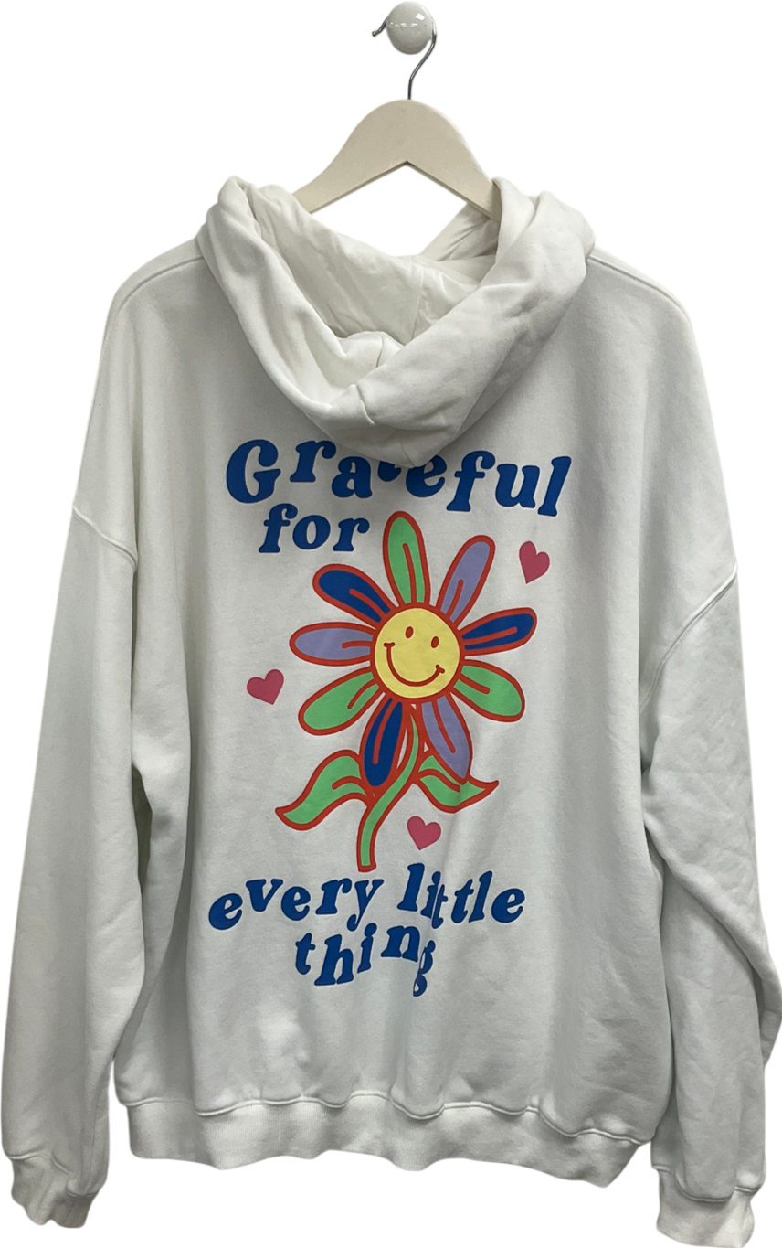 SLA the label White Grateful For Every Little Thing Slogan Hoodie UK L