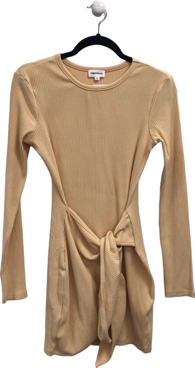 Superdown Beige Ribbed Long Sleeve Mini Dress UK S