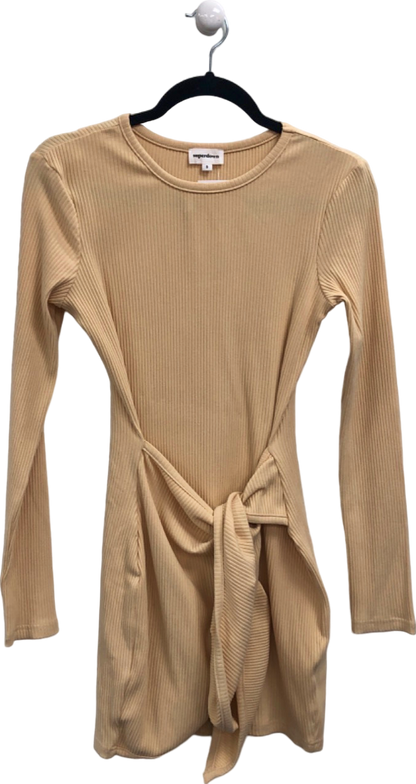 Superdown Beige Ribbed Long Sleeve Mini Dress UK S