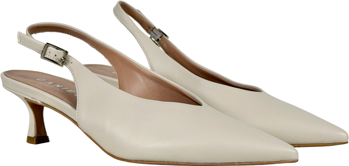 Daniel Siamma Cream Leather Kitten Heel Sling Backs UK 6 EU 39 👠