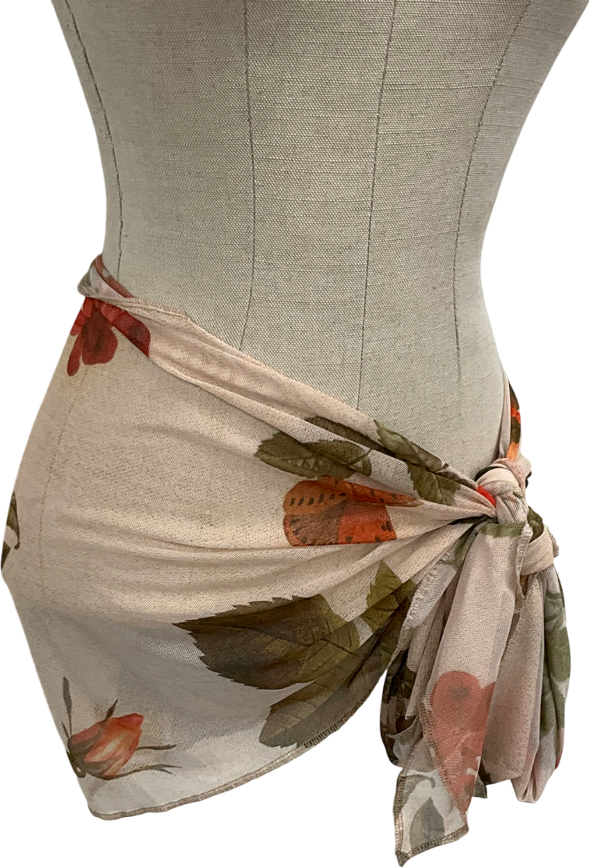 PrettyLittleThing Beige Cream Vintage Floral Mesh Mini Beach Sarong UK 10