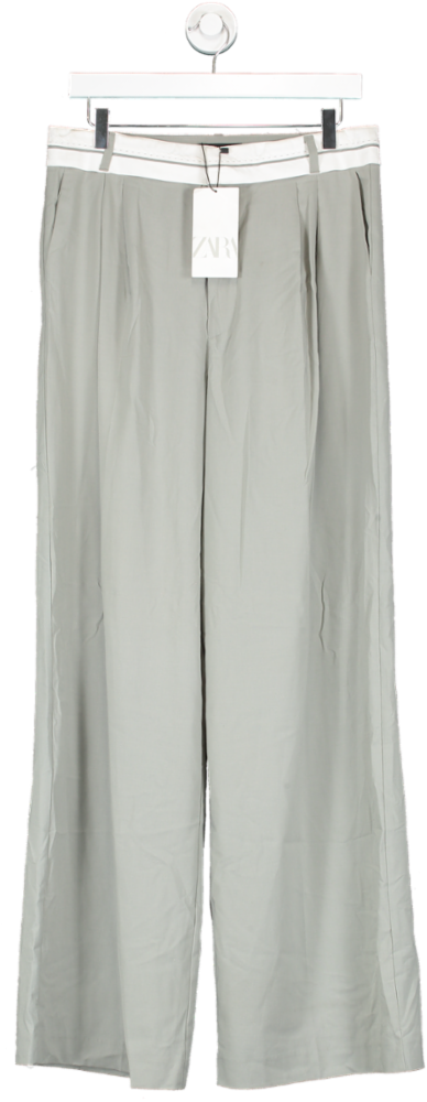 ZARA Grey Pleated Full Length Trousers UK S