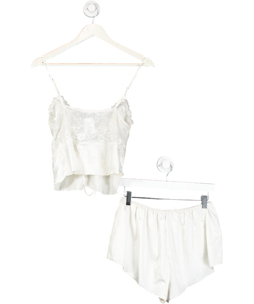 White Fox Cream Satin Pyjama Set UK L