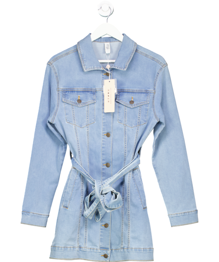 Oh Polly Blue Denim Dress With Tie Belt Waist UK 8