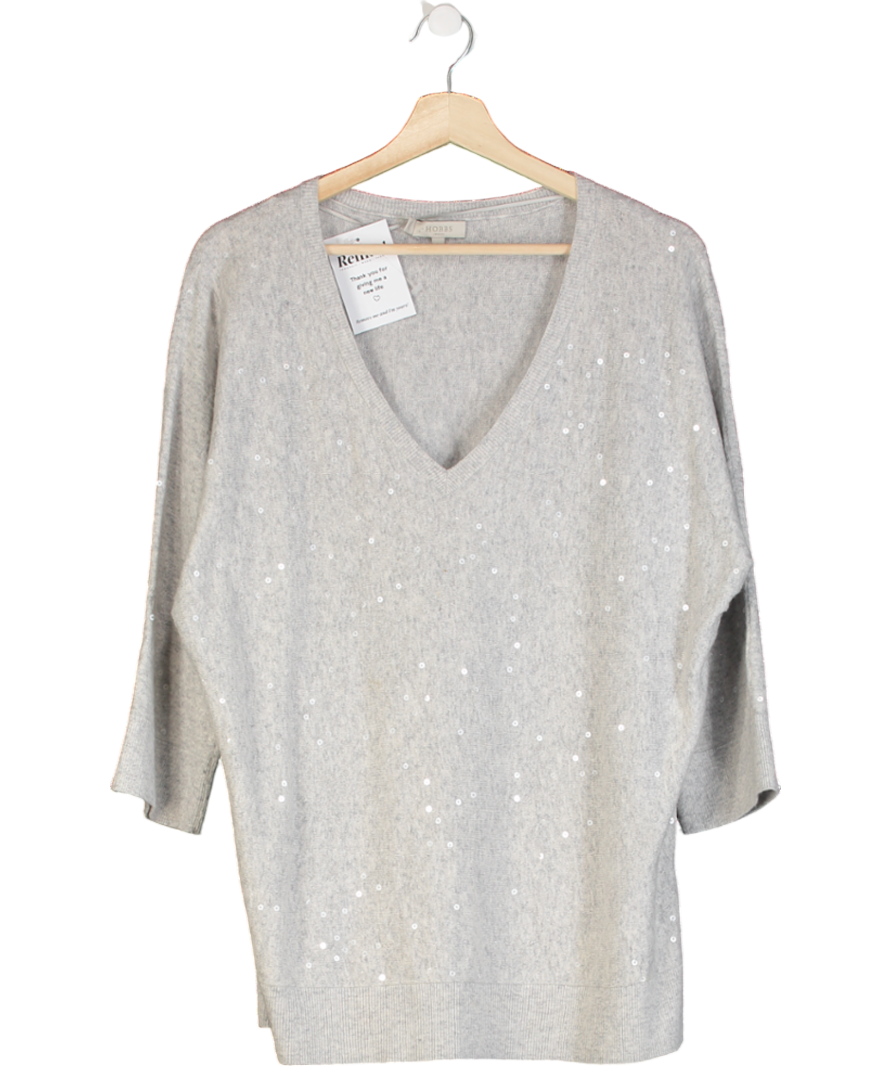Hobbs Grey Sequin Detail Short Sleeve Jumper UK L