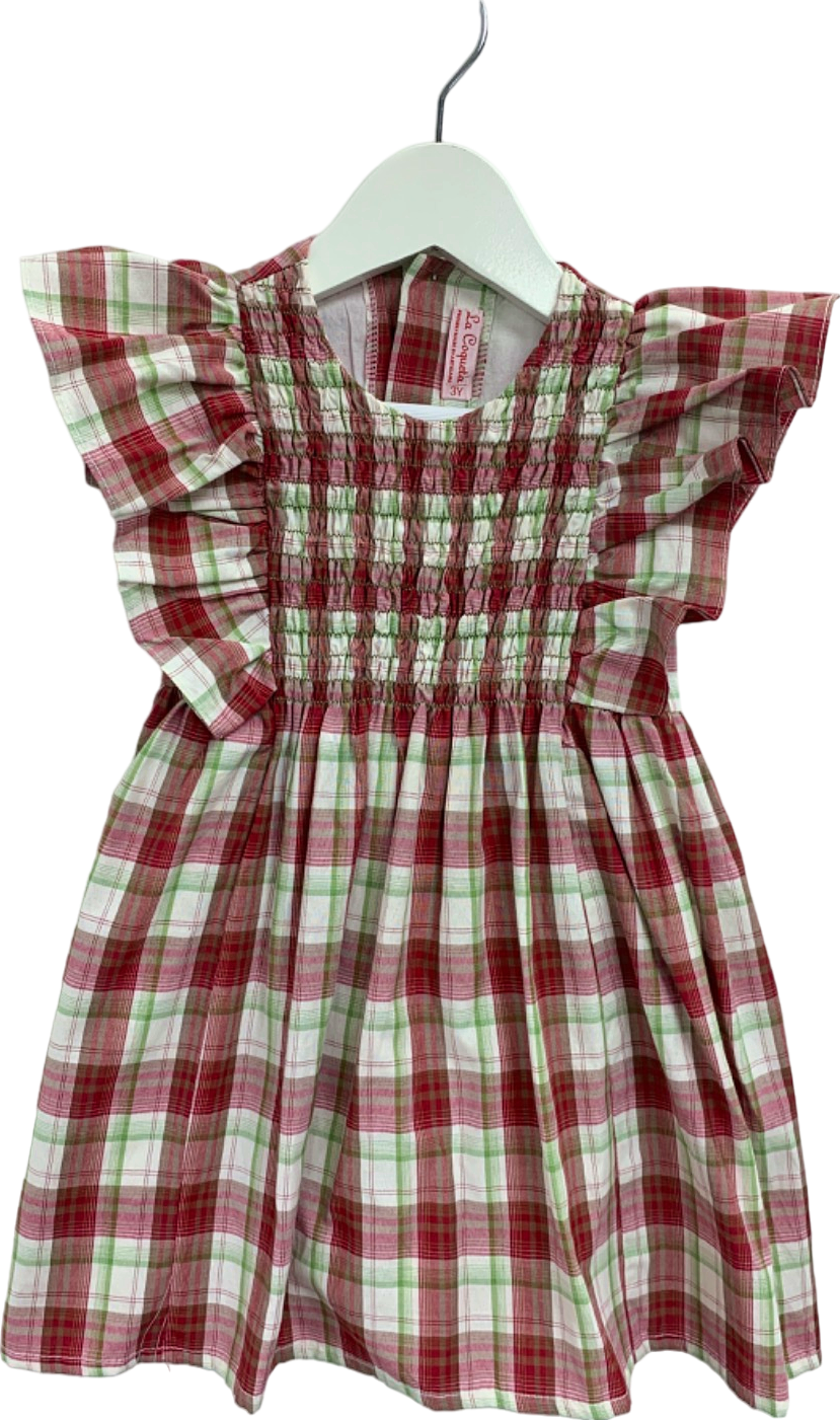 La Coqueta Red Green Plaid Smocked Dress 3 years