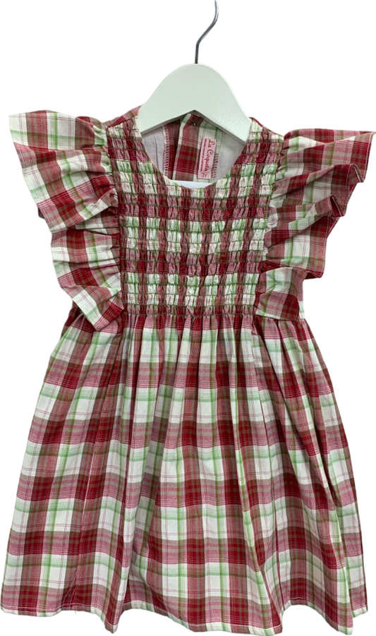 La Coqueta Red Green Plaid Smocked Dress 3 years