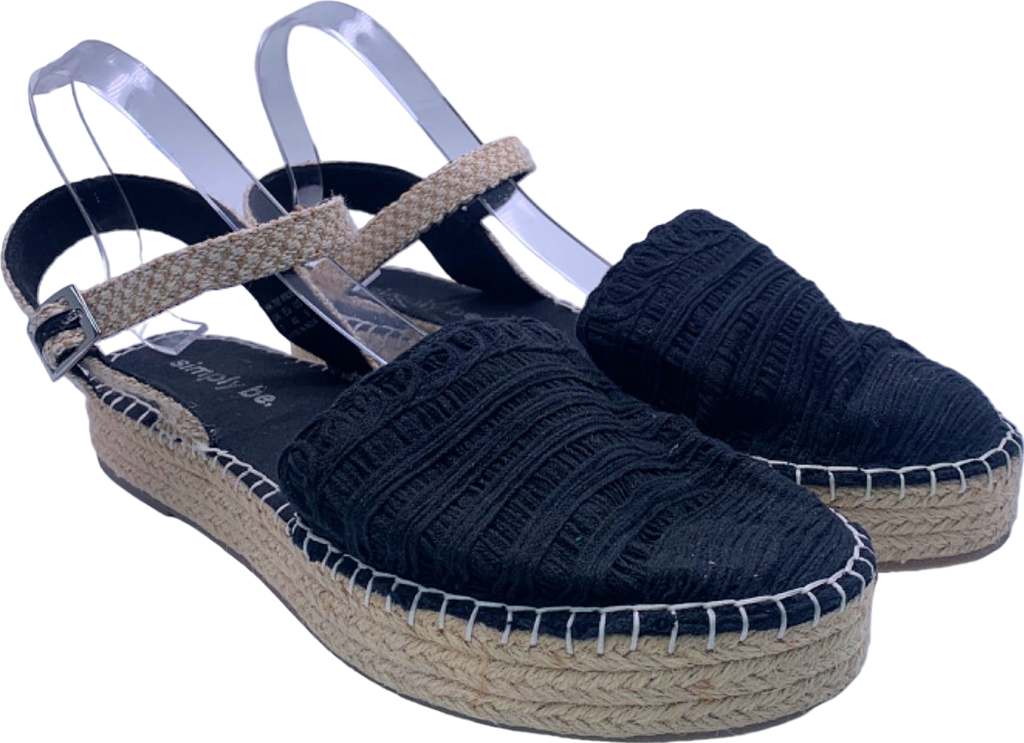 Simply Be Black Woven Espadrille Wedge Sandals UK 7