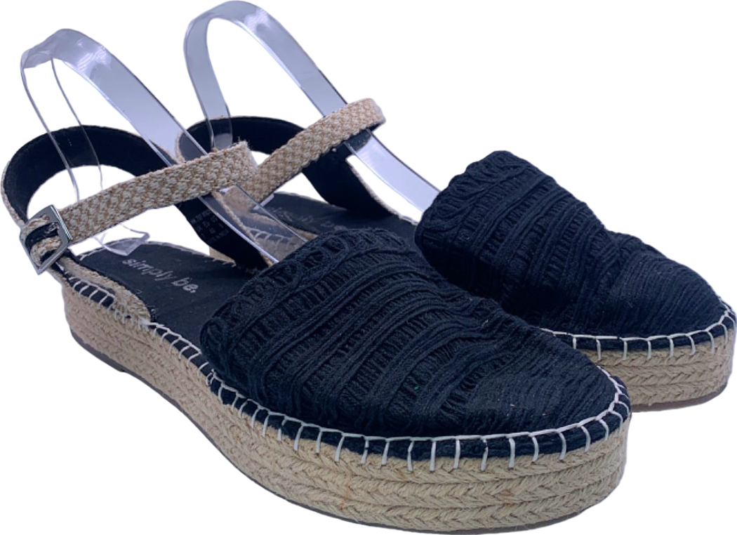 Simply Be Black Woven Espadrille Wedge Sandals UK 7