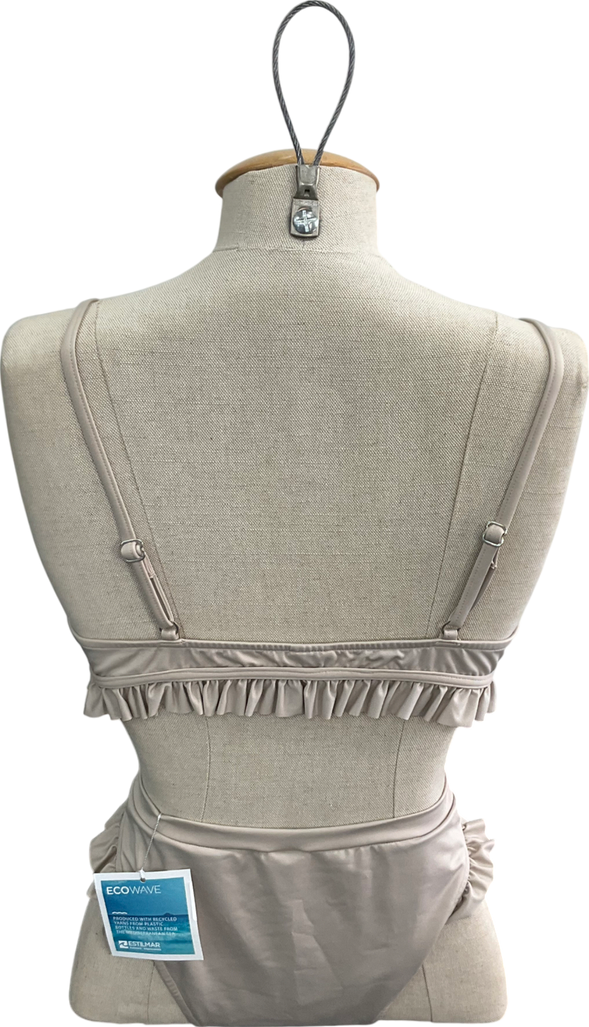 Aquarii Beige Ruffle Tie Front Bikini UK M